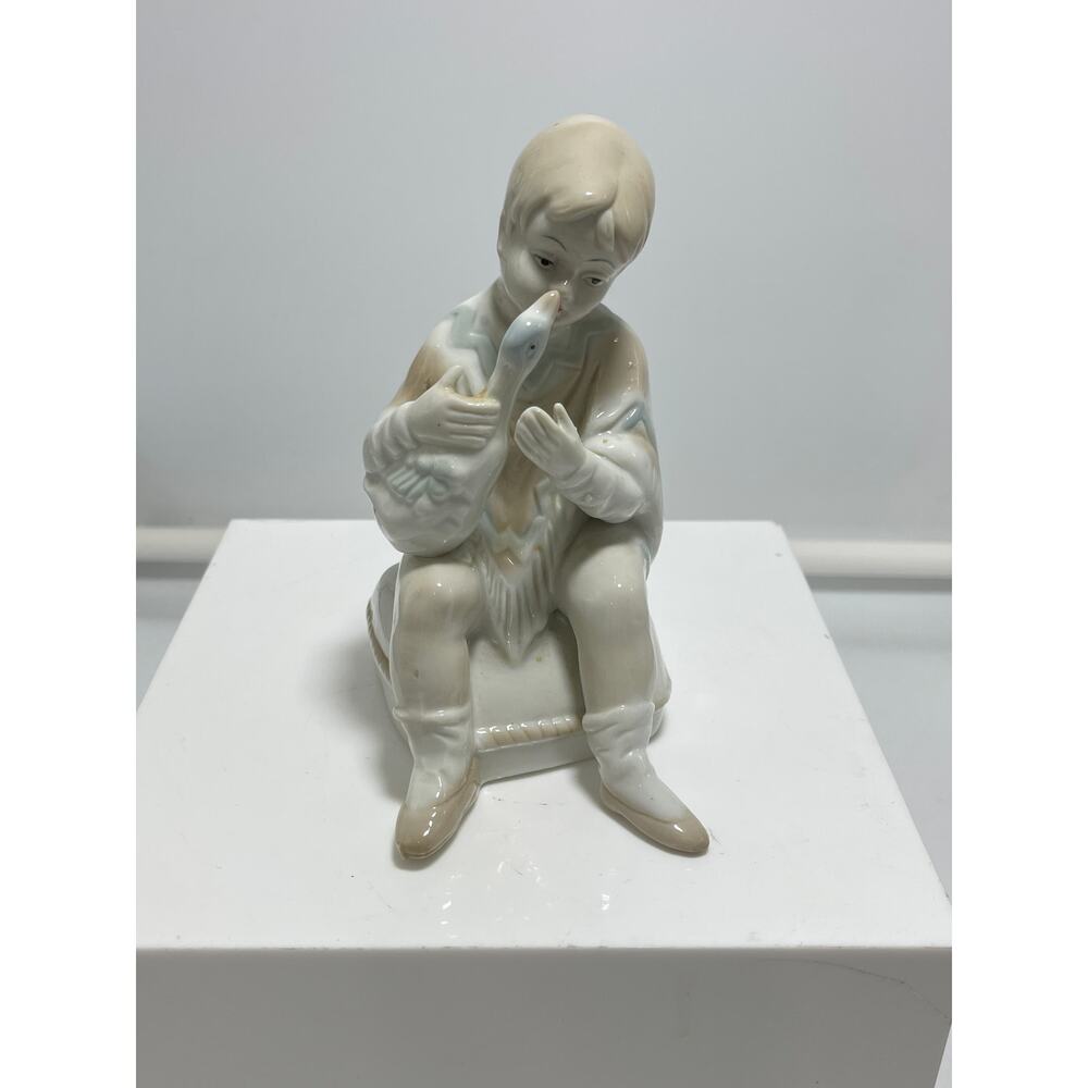 Vintage Looks Like Lladro Figurine Boy with Goose 5 Inch